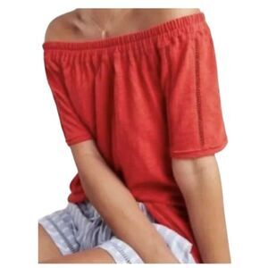 Saturday Sunday Anthropologie Felicia Orange Red SS Boho Peasant Top Size L